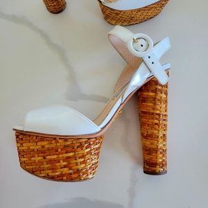 Prada platform wicker sandal- white